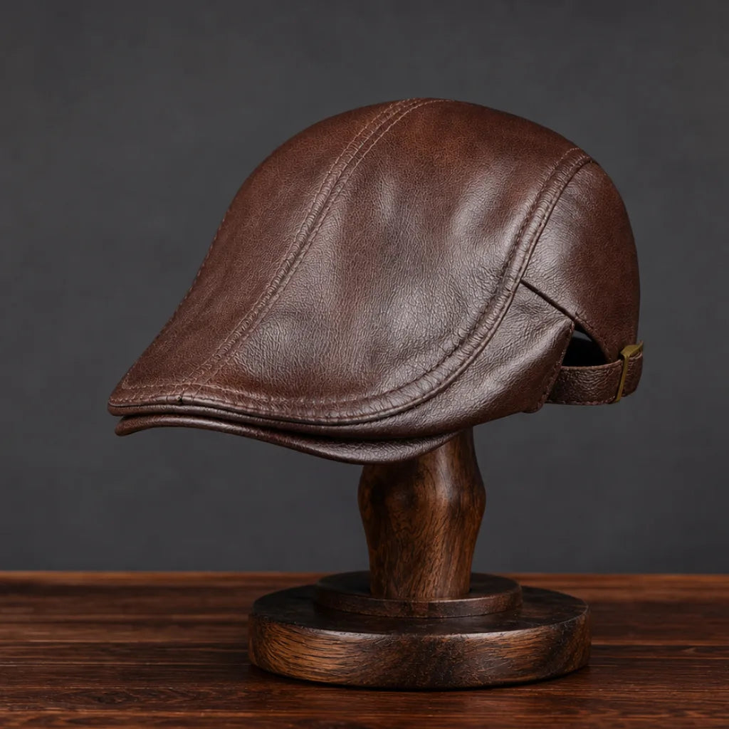 Reed Leather Flat Cap - Color:Brown;Size:L (55-56 cm), adjustable
