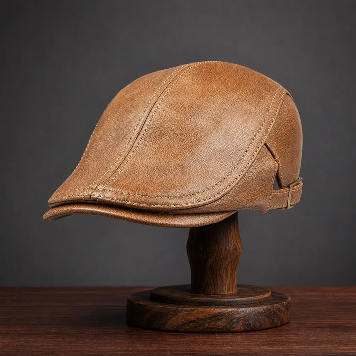 Reed Leather Flat Cap - Color:Yellow;Size:L (55-56 cm), adjustable