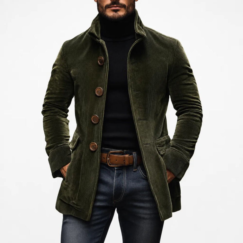 Men's Army Green Reed | Men's Slim-Fit Stand-Collar Corduroy Coat