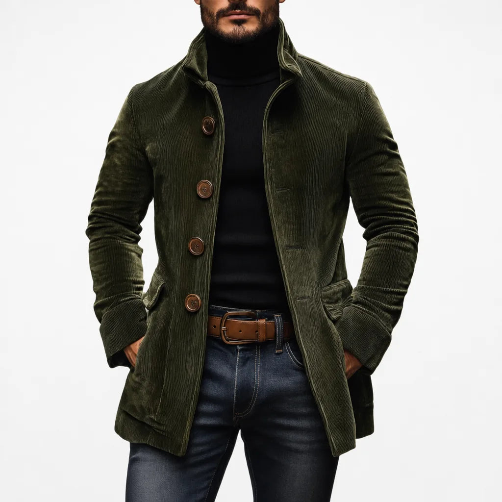 Men's Army Green Reed | Men's Slim-Fit Stand-Collar Corduroy Coat