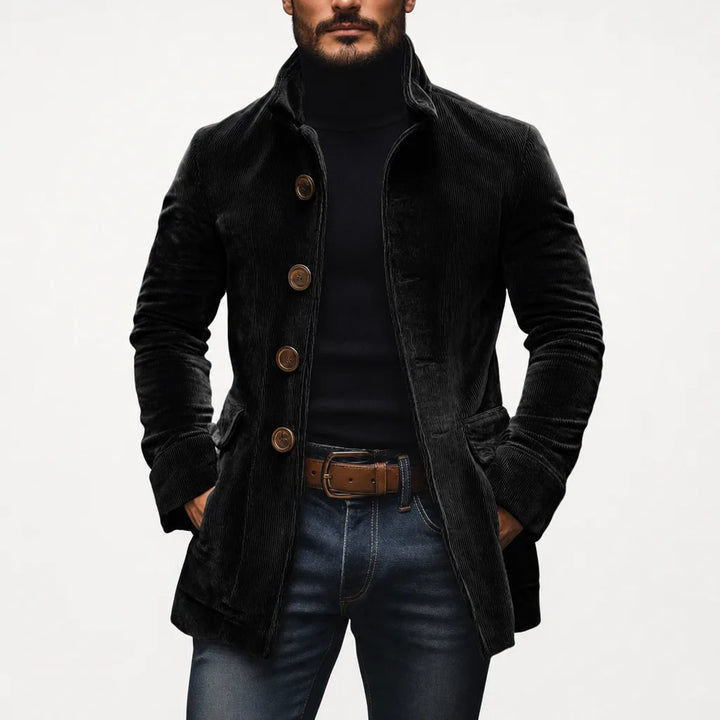Men's Black Reed | Men's Slim-Fit Stand-Collar Corduroy Coat