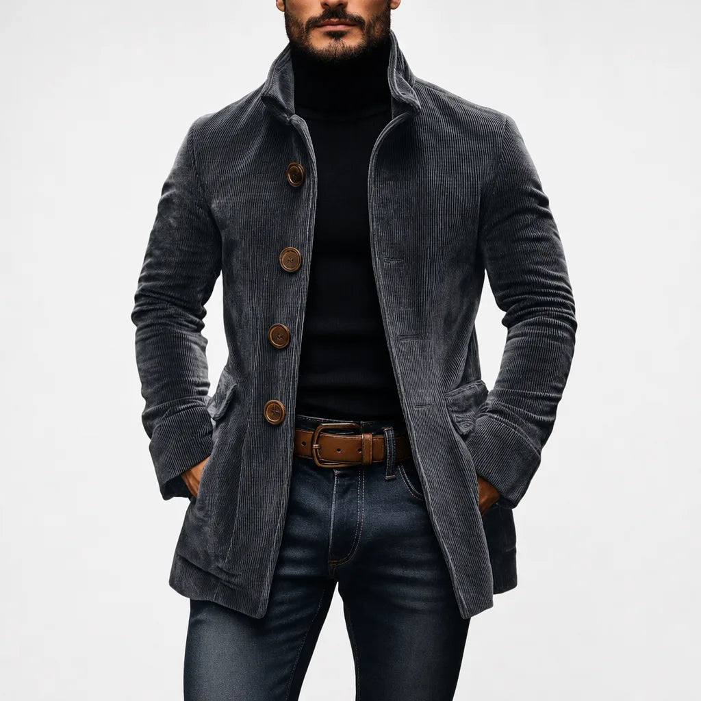 Men's Gray Reed | Men's Slim-Fit Stand-Collar Corduroy Coat