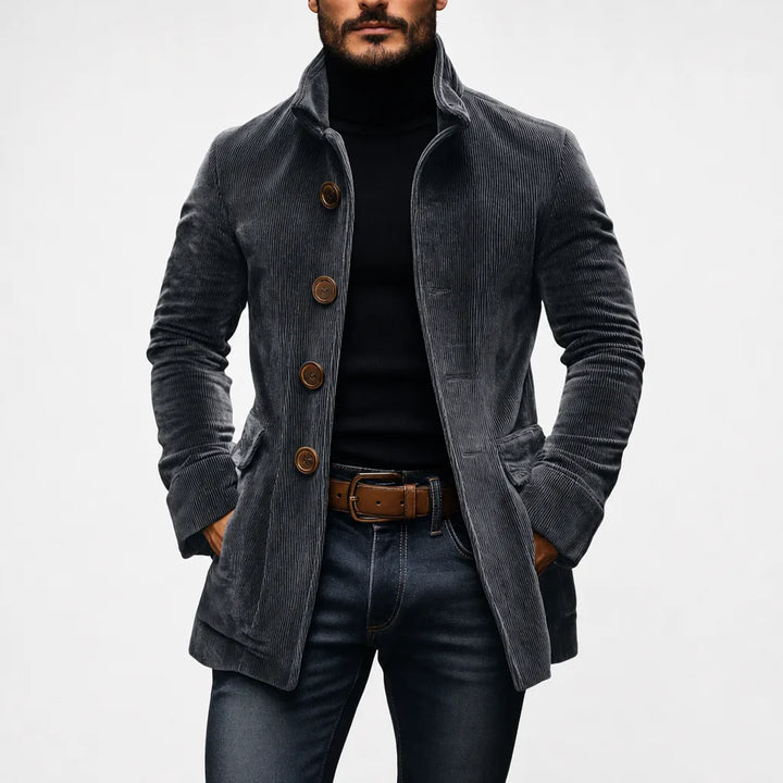 Men's Gray Reed | Men's Slim-Fit Stand-Collar Corduroy Coat
