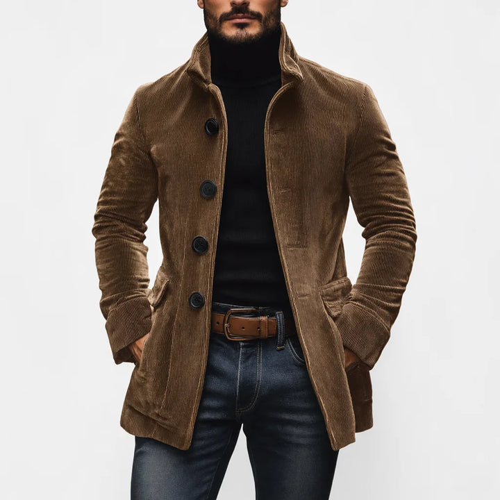 Men's Light Brown Reed | Men's Slim-Fit Stand-Collar Corduroy Coat