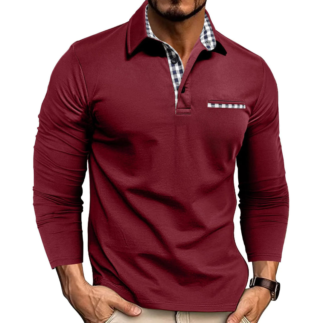 Reid Colorblock Polo Shirt - Color:Bordeaux Red;Size:XS