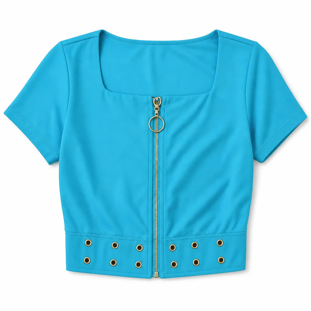 Remi Eyelet Crop Top - Color:Blue;Size:XS