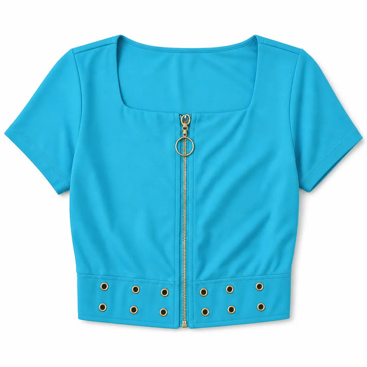Remi Eyelet Crop Top - Color:Blue;Size:XS