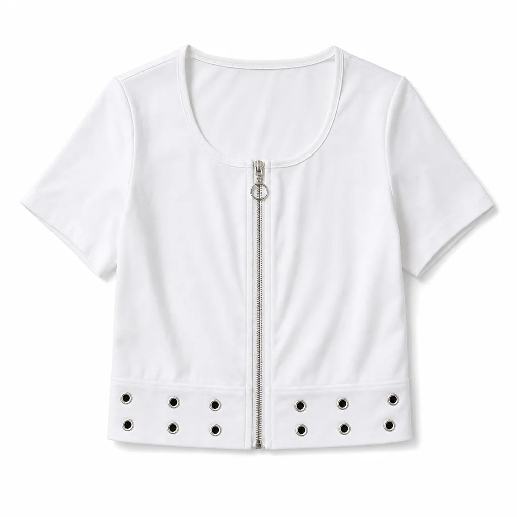 Remi Eyelet Crop Top - Color:White;Size:XS