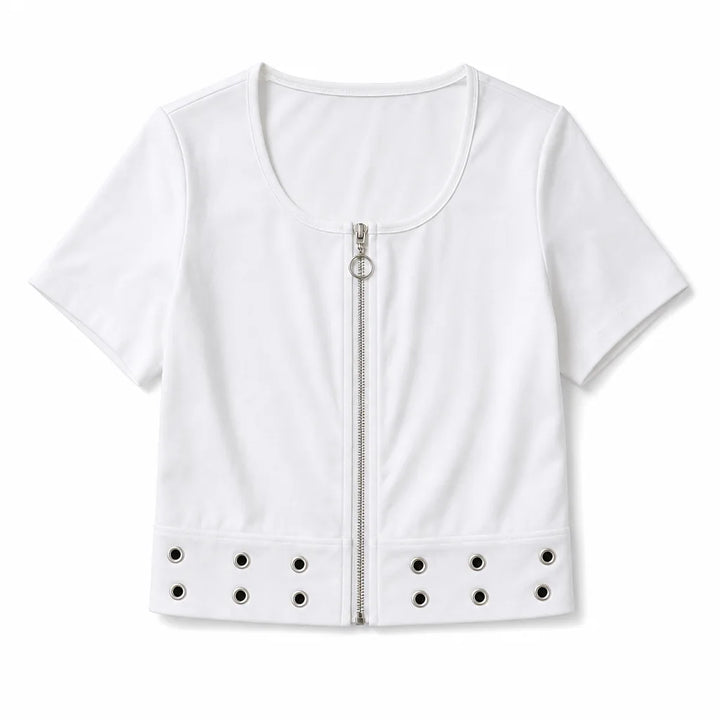 Remi Eyelet Crop Top - Color:White;Size:XS