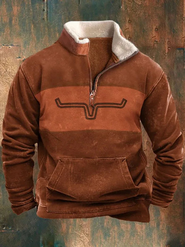 Reynolds | Men's Fleece Quarter Zip Western Sweater - Size:XS;Color:Orange