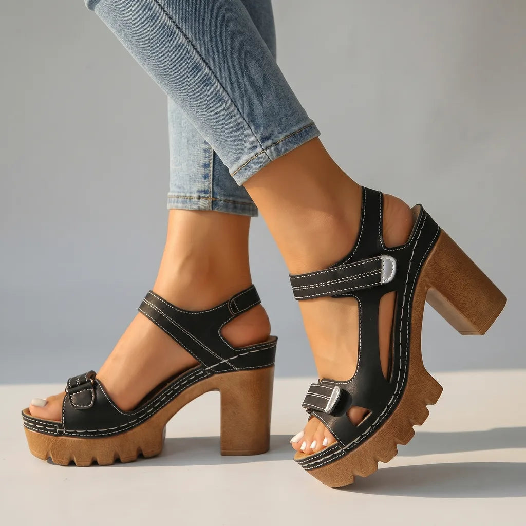 Rhonda Platform Strap Sandals - Color:Black;Size:35