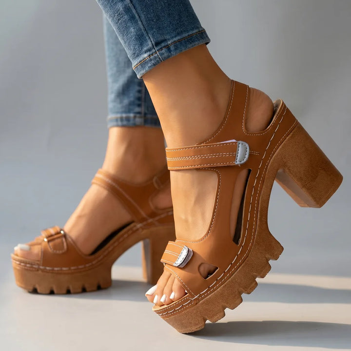 Rhonda Platform Strap Sandals - Color:Orange;Size:35