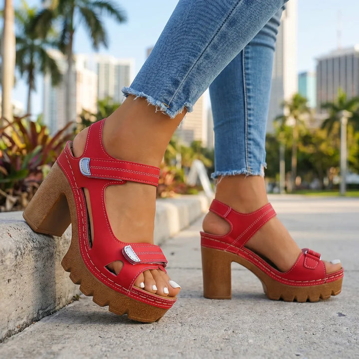 Red Tucker Platform Strap Sandals 1