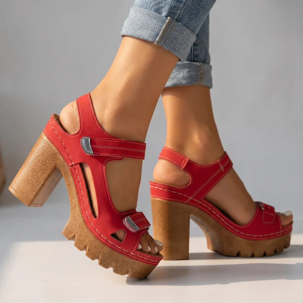 Rhonda Platform Strap Sandals - Color:Red;Size:35