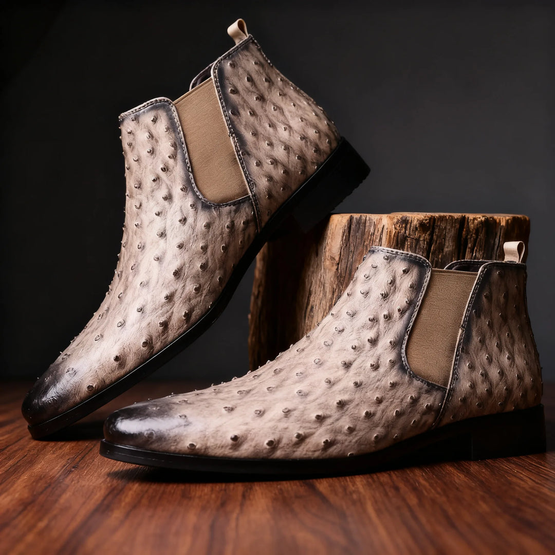 Rhys | Mens Fall Slip On Ankle Boots - Color:Beige;Size:39