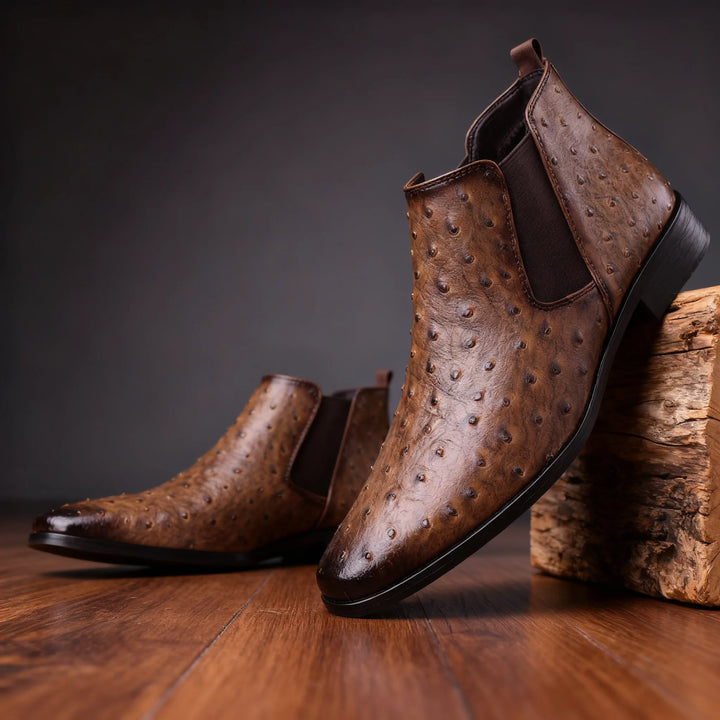 Rhys | Mens Fall Slip On Ankle Boots - Color:Brown;Size:39