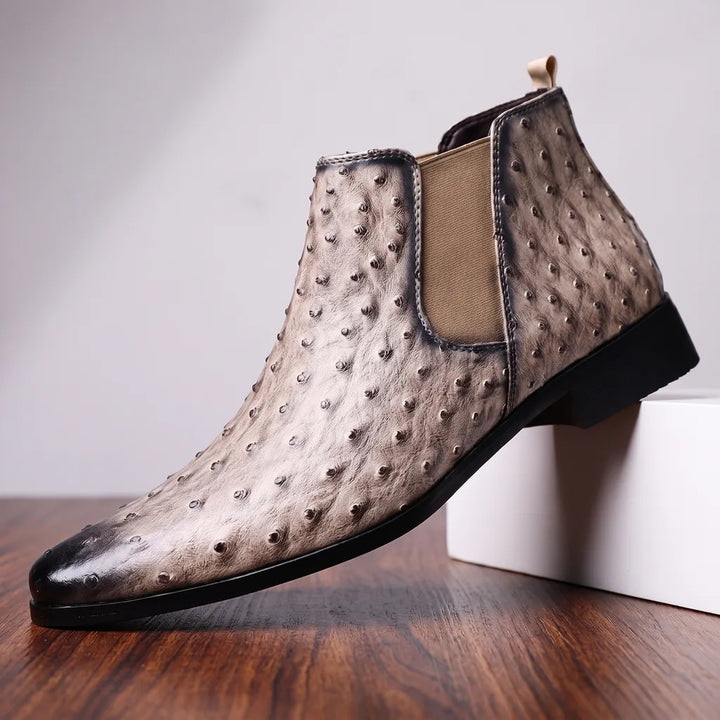 Men's Beige Cooke Embroidered Riding Boots