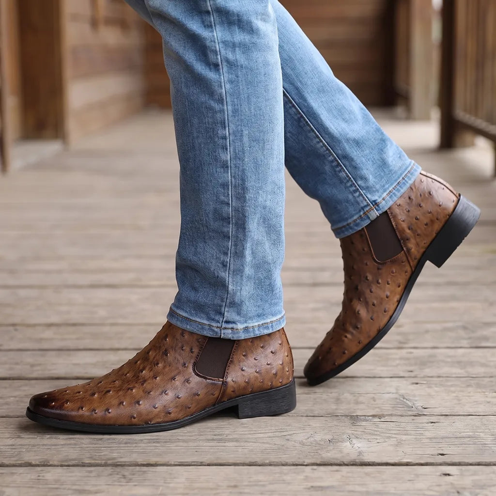 Men's Brown Cooke Embroidered Riding Boots