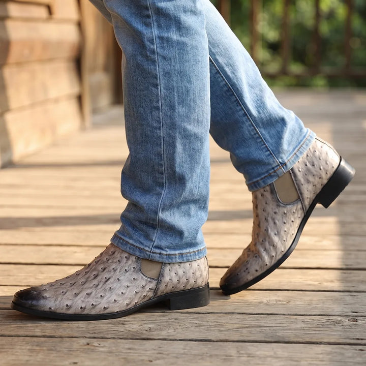 Men's Beige Cooke Embroidered Riding Boots