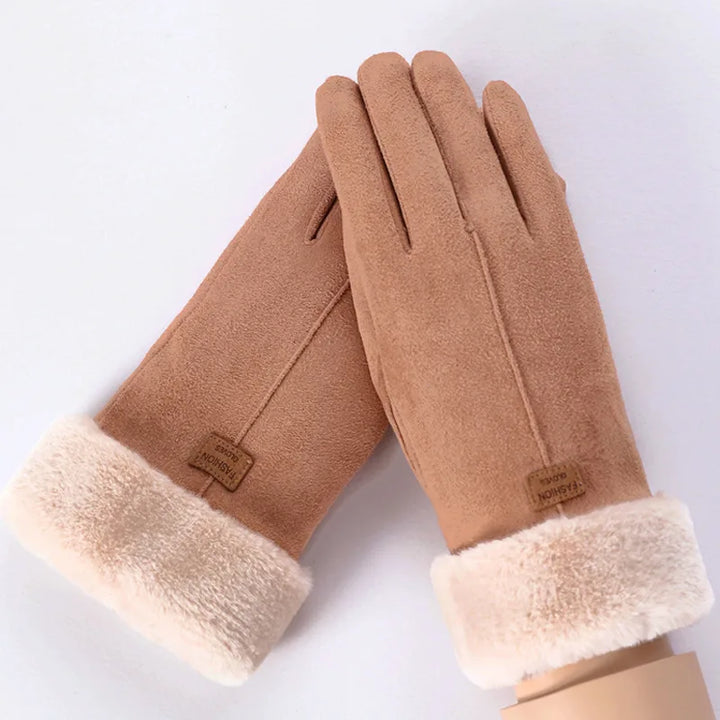 Ria | Women's Faux Fur Warm Gloves  - Color:Brown;Size:One size
