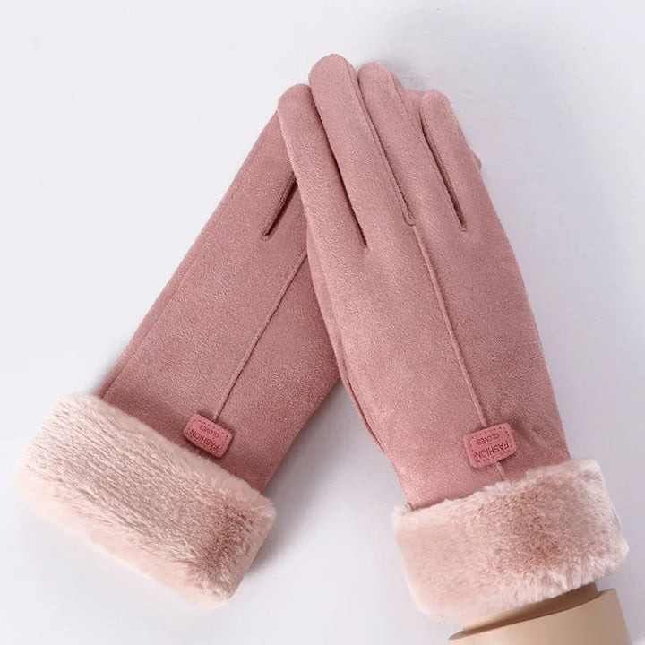 Ria | Women's Faux Fur Warm Gloves  - Color:Pink;Size:One size
