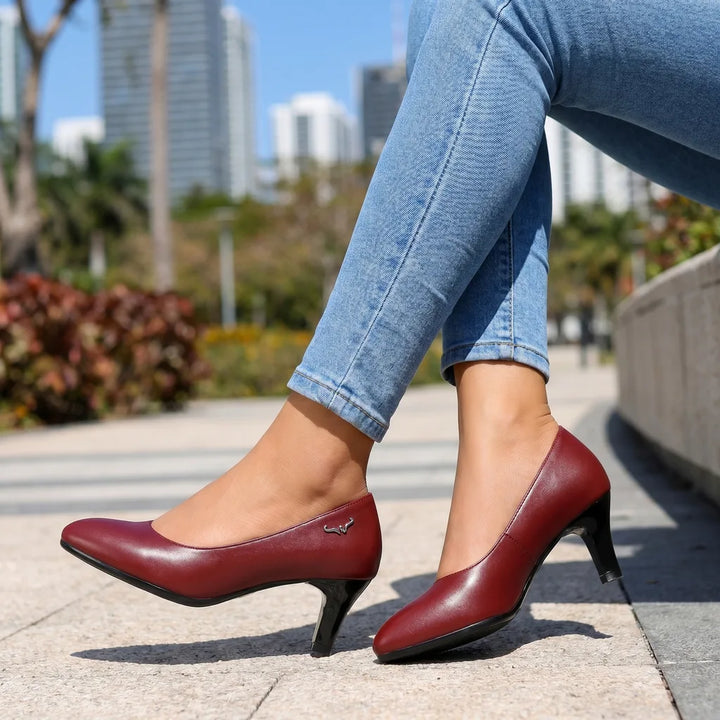 Women's Red Morrison Mid-Heel Pumps