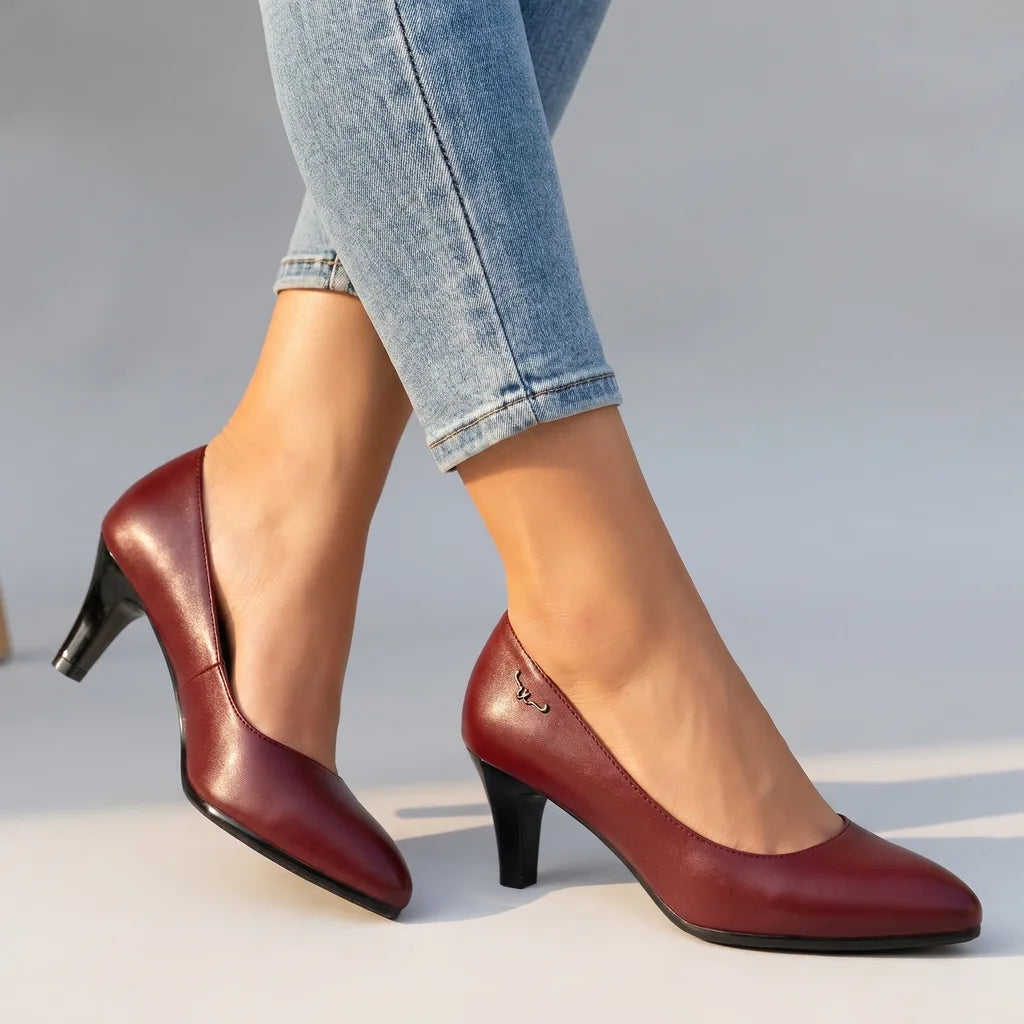 Rianna Mid-Heel Pumps - Color:Red;Size:35
