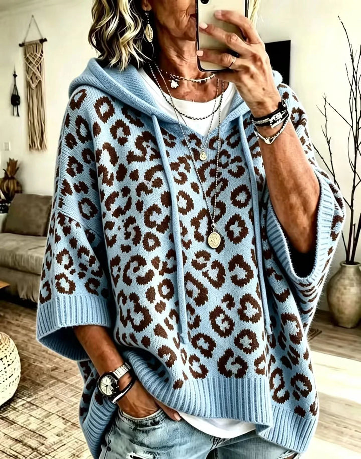 Ridley | Women's Animal Print Hoodie Sweater - Size:XS;Color:Blue