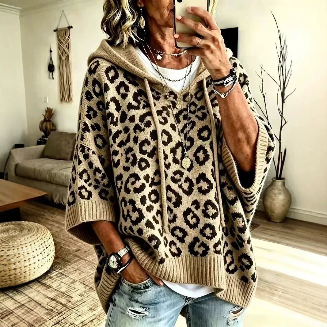 Ridley | Women's Animal Print Hoodie Sweater - Size:XS;Color:Khaki