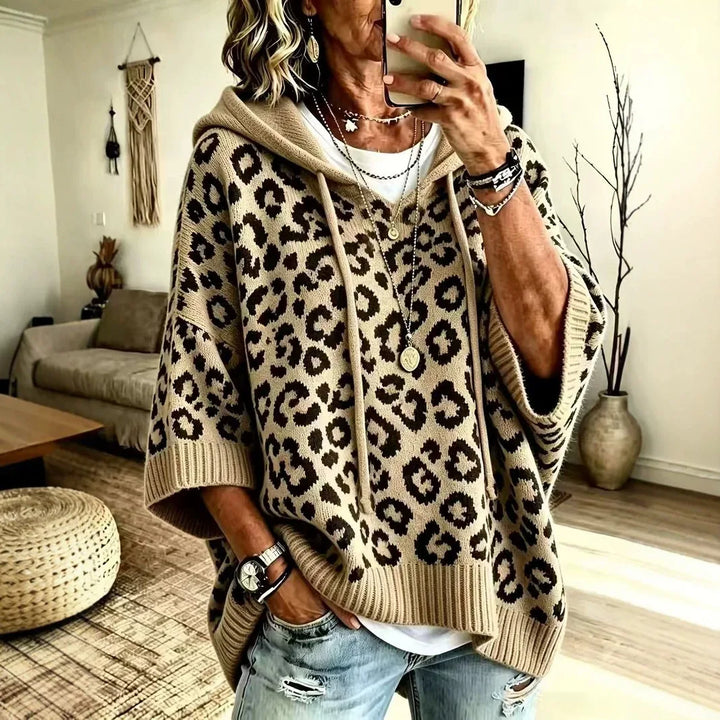 Ridley | Women's Animal Print Hoodie Sweater - Size:XS;Color:Khaki