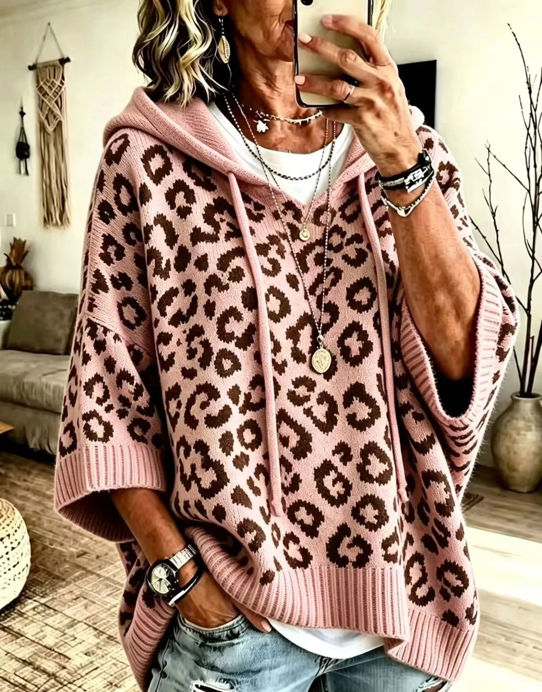 Ridley | Women's Animal Print Hoodie Sweater - Size:XS;Color:Pink