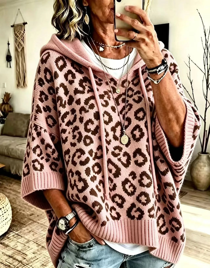 Ridley | Women's Animal Print Hoodie Sweater - Size:XS;Color:Pink