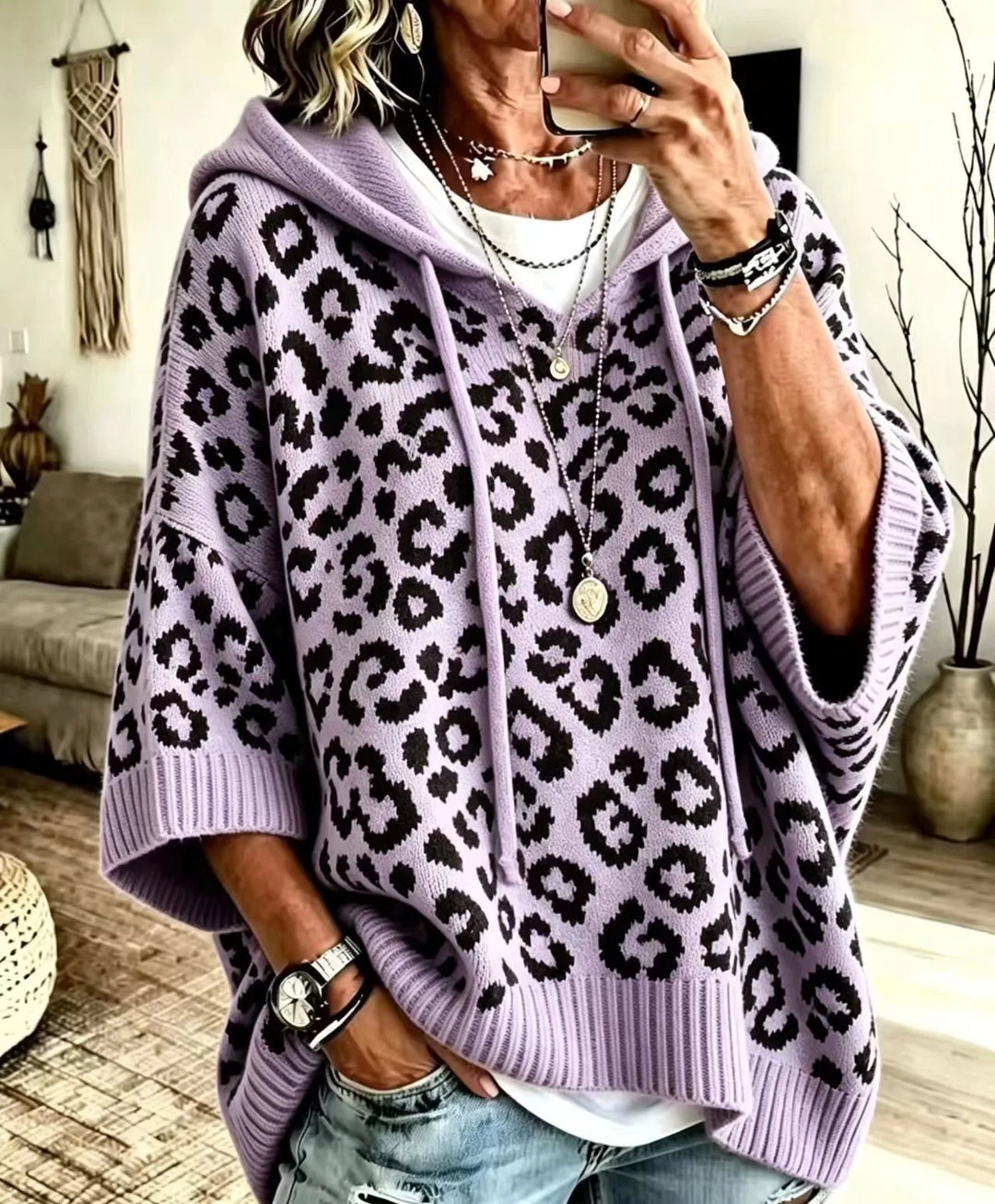 Ridley | Women's Animal Print Hoodie Sweater - Size:XS;Color:Purple