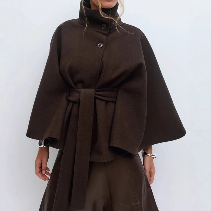 Ridley |  Women's Belted High-Collar Cape Coat - Color:Brown;Size:XS