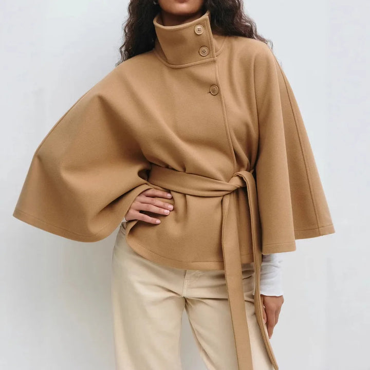 Ridley |  Women's Belted High-Collar Cape Coat - Color:Khaki;Size:XS