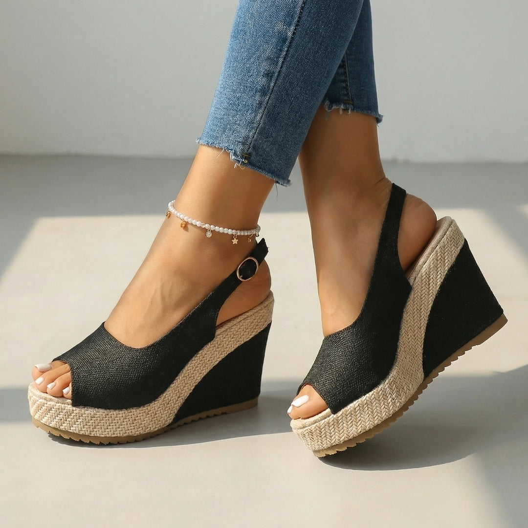 Rihanna Wedge Sandals - Color:Black;Size:36