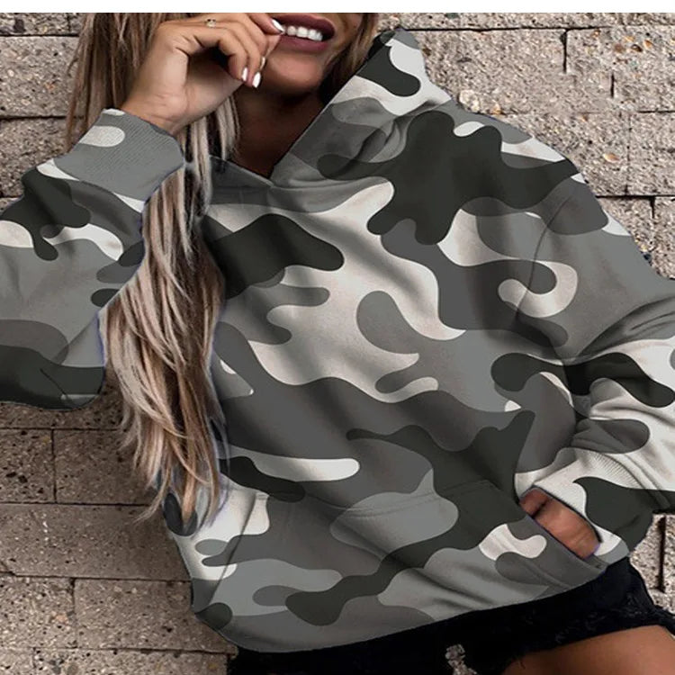 Riley | Women's Camo Hoodie - Color:Gray;Size:XS