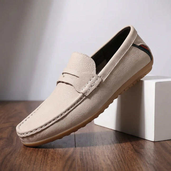 Beige Gaston Leather Driving Loafers 1