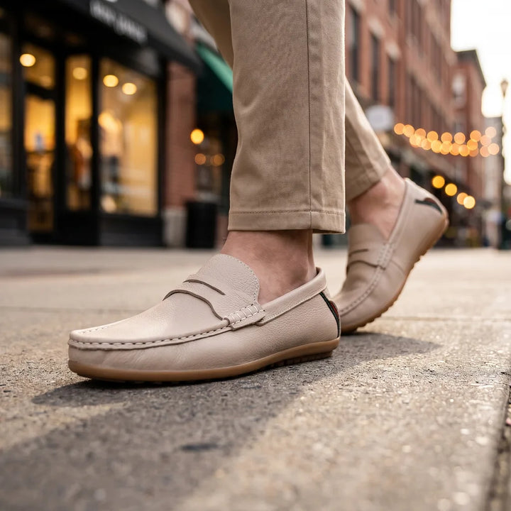 Beige Gaston Leather Driving Loafers 2
