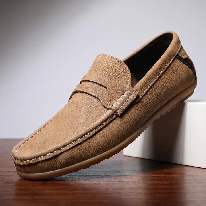 Khaki Gaston Leather Driving Loafers 1