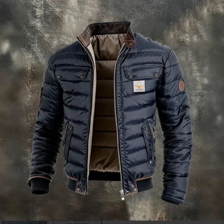 Rogers | Men's Quilted Bomber Jacket - Color:Navy Blue;Size:XS