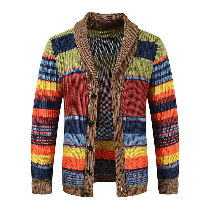 Men's Multicolor Roman | Men's Striped Shawl-Collar Cardigan