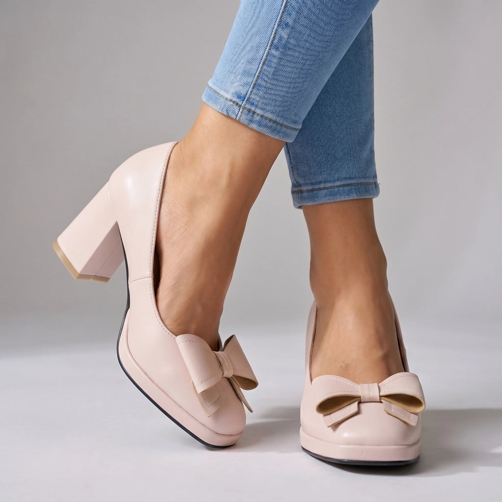 Rosalie Block Heel Pumps - Color:Cream;Size:35