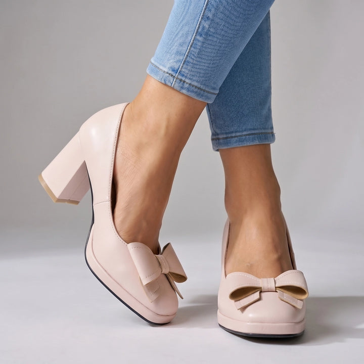 Rosalie Block Heel Pumps - Color:Cream;Size:35