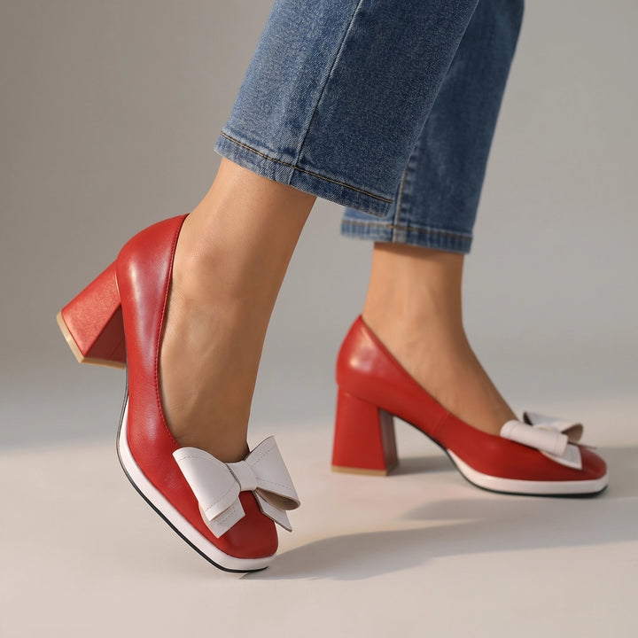 Rosalie Block Heel Pumps - Color:Red;Size:35