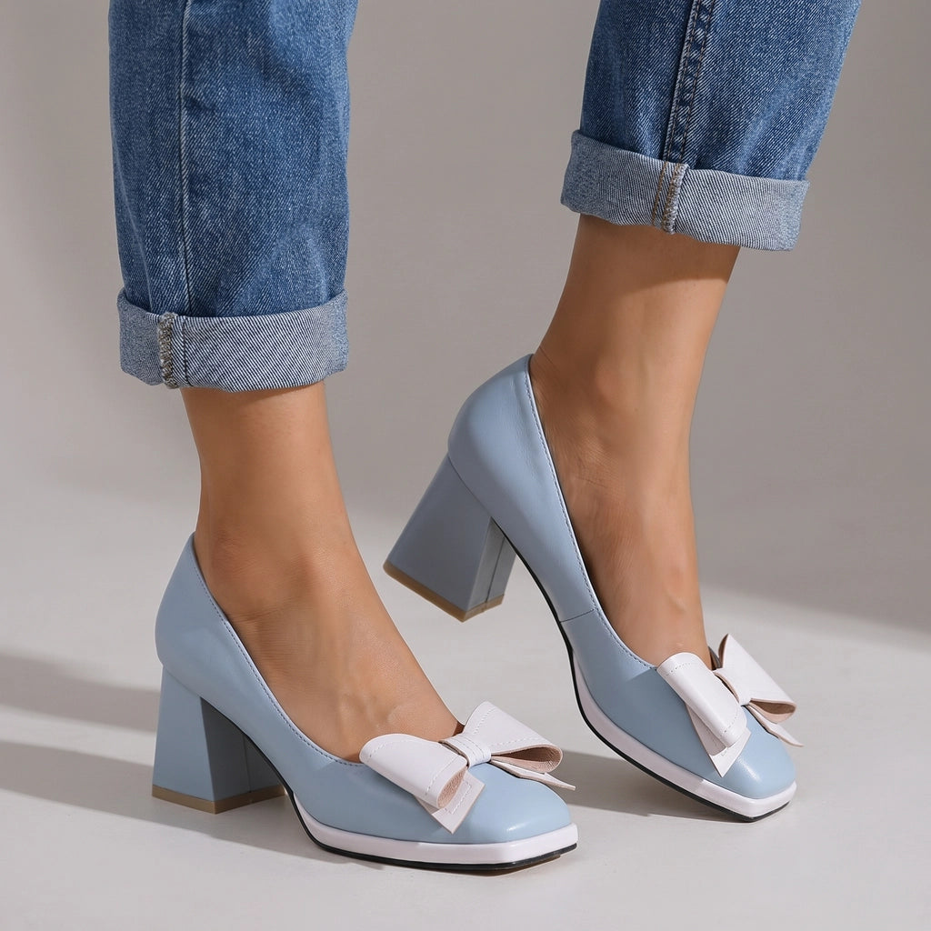 Rosalie Block Heel Pumps - Color:Sky Blue;Size:35