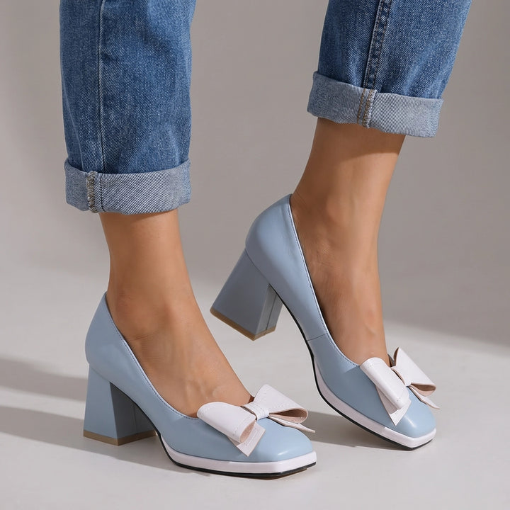 Rosalie Block Heel Pumps - Color:Sky Blue;Size:35