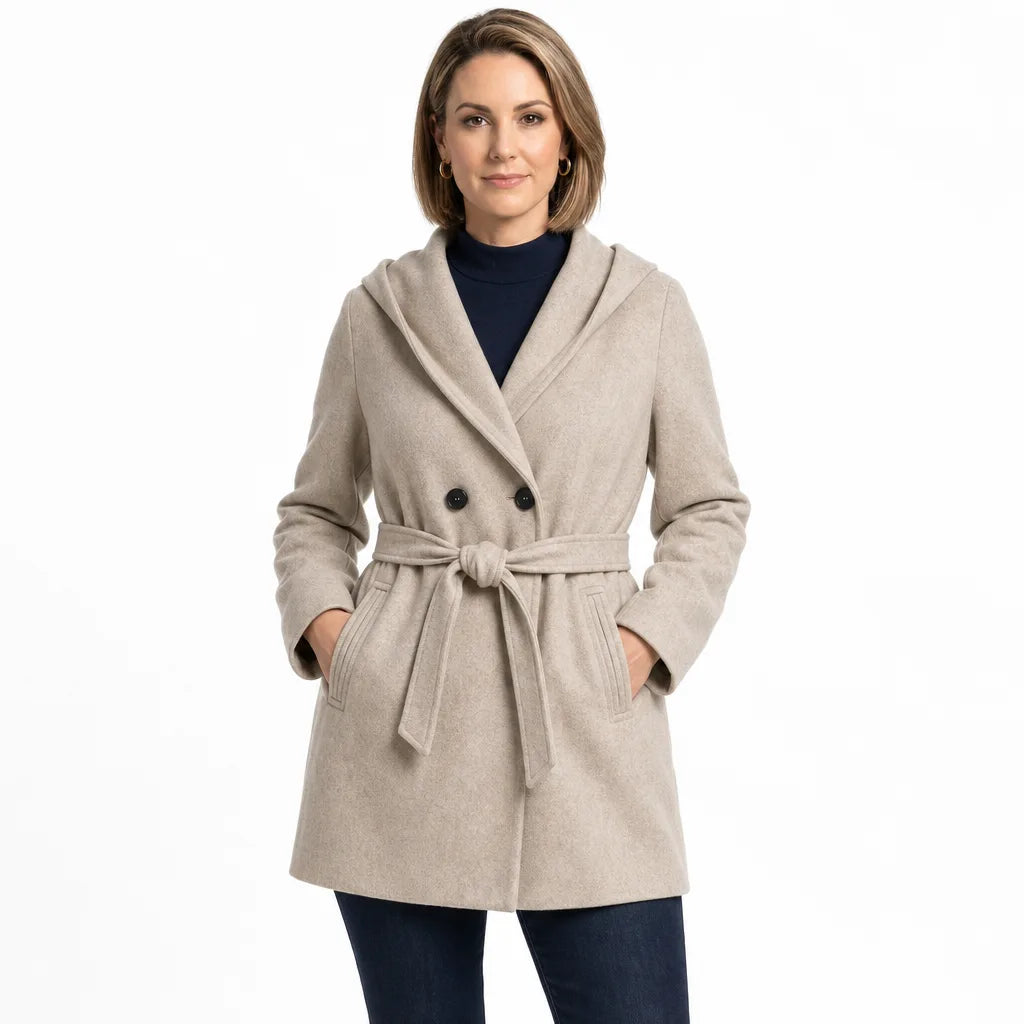 Women's Beige Haywood Belted Hooded Coat