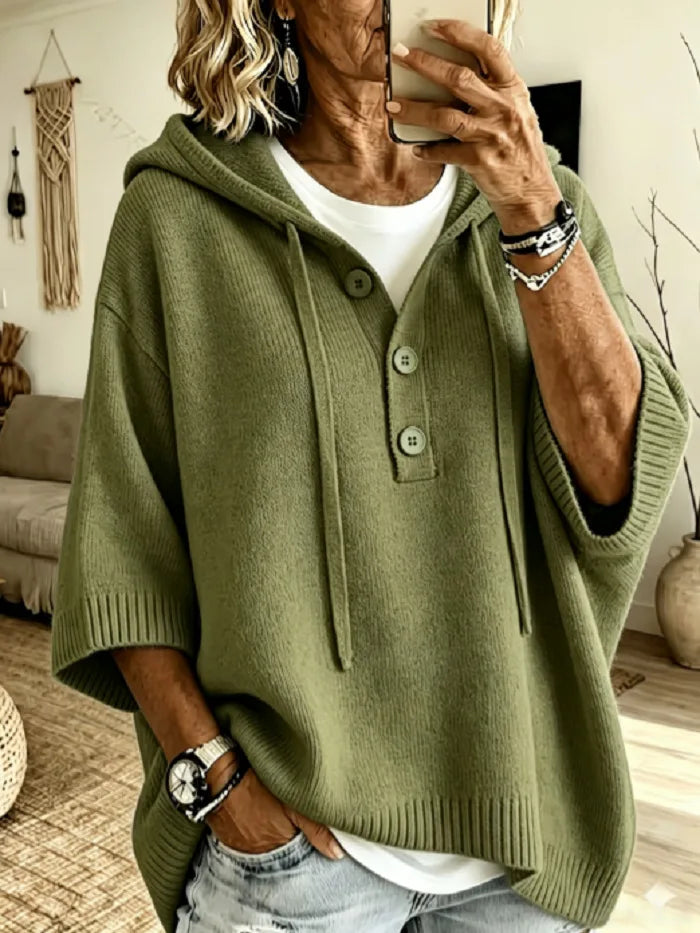 Rosemary | Women's Hoodie Knit Sweater - Size:XS;Color:Military Green