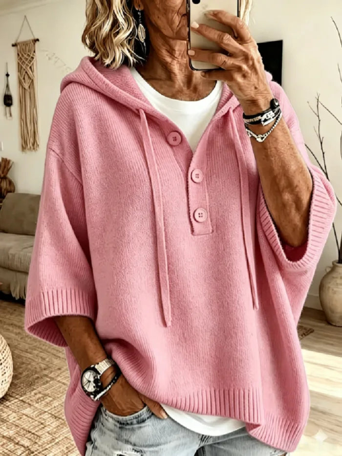 Rosemary | Women's Hoodie Knit Sweater - Size:XS;Color:Pink